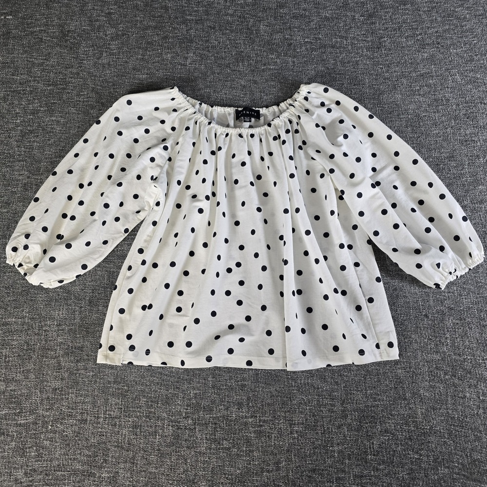 NWT Premise White Black Polka Dot Blouse Women's Size Medium Puff Sleeve
